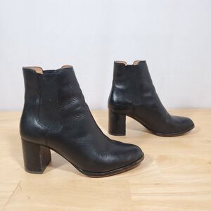 Madewell Laura Ankle Boot Women's Sz 6.5 Black Leather Chelsea PullOn Block Heel